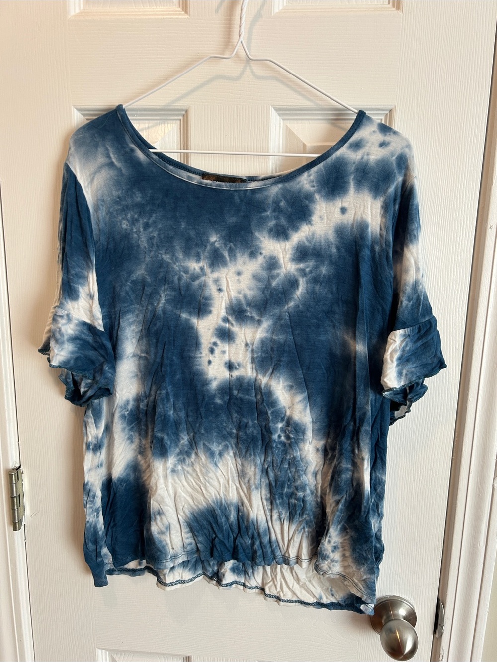 Women's Blue Tie-Dye Short Sleeve Blouse